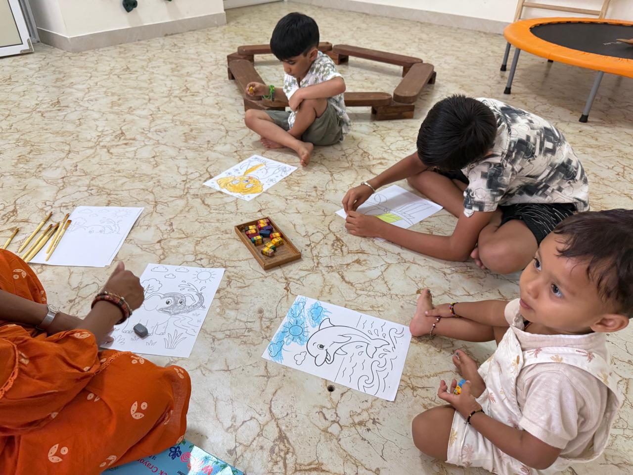 Children at Vasishtha School doing sensory activities